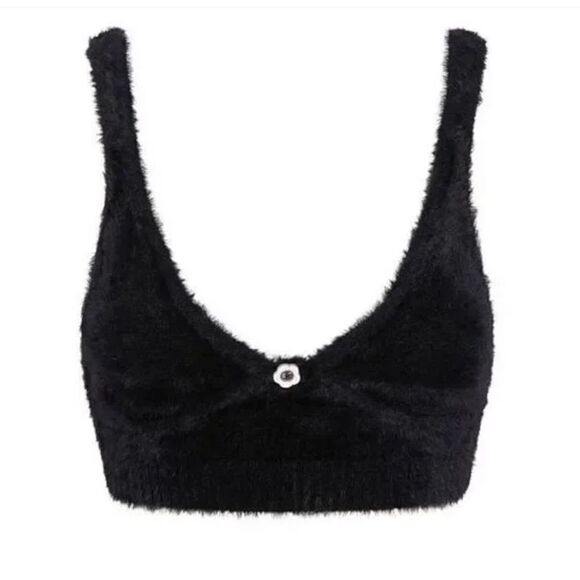 NWT For Love & Lemons Devon Fuzzy Bralette Top in Black M - Picture 1 of 8